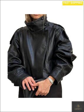 Faux Leather Moto Biker Jacket Zip Up Long Sleeve Fall Casual